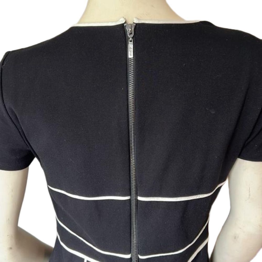 Nue By Shani Black/White V-Neck Piped Detail Tulip Hem Midi Dress. Size 8. - Picture 7 of 10